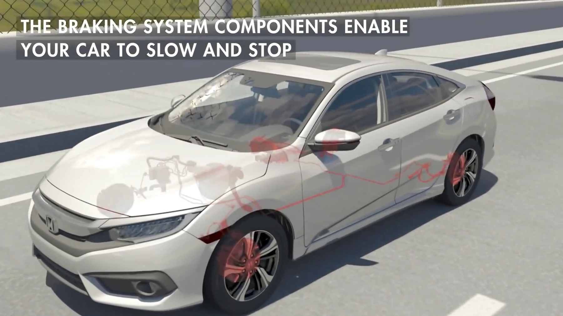 Honda Civic braking-system visualization with translucent mechanical components
