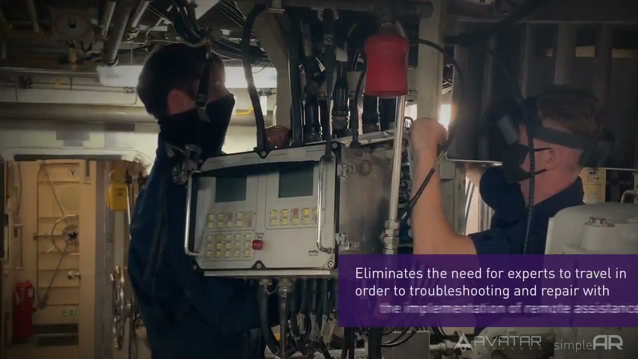 A HoloLens maintenance aid positioned over Coast Guard patrol boat equipment